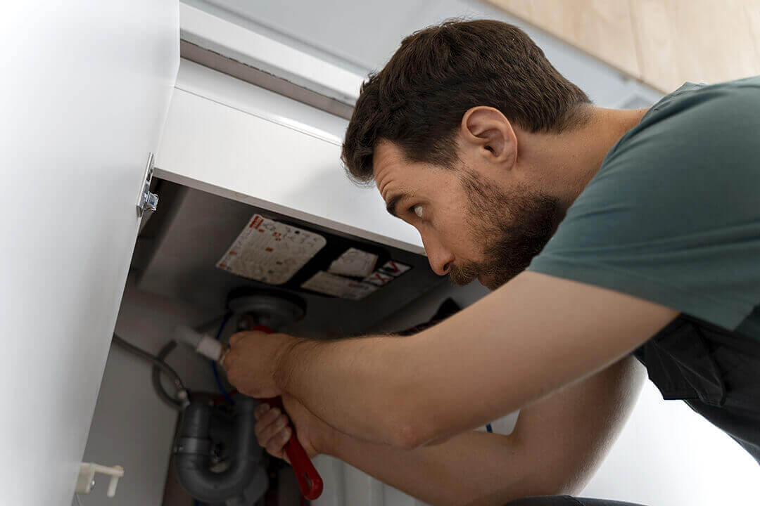 A gas engineer installing a gas combi boiler in a home in the UK